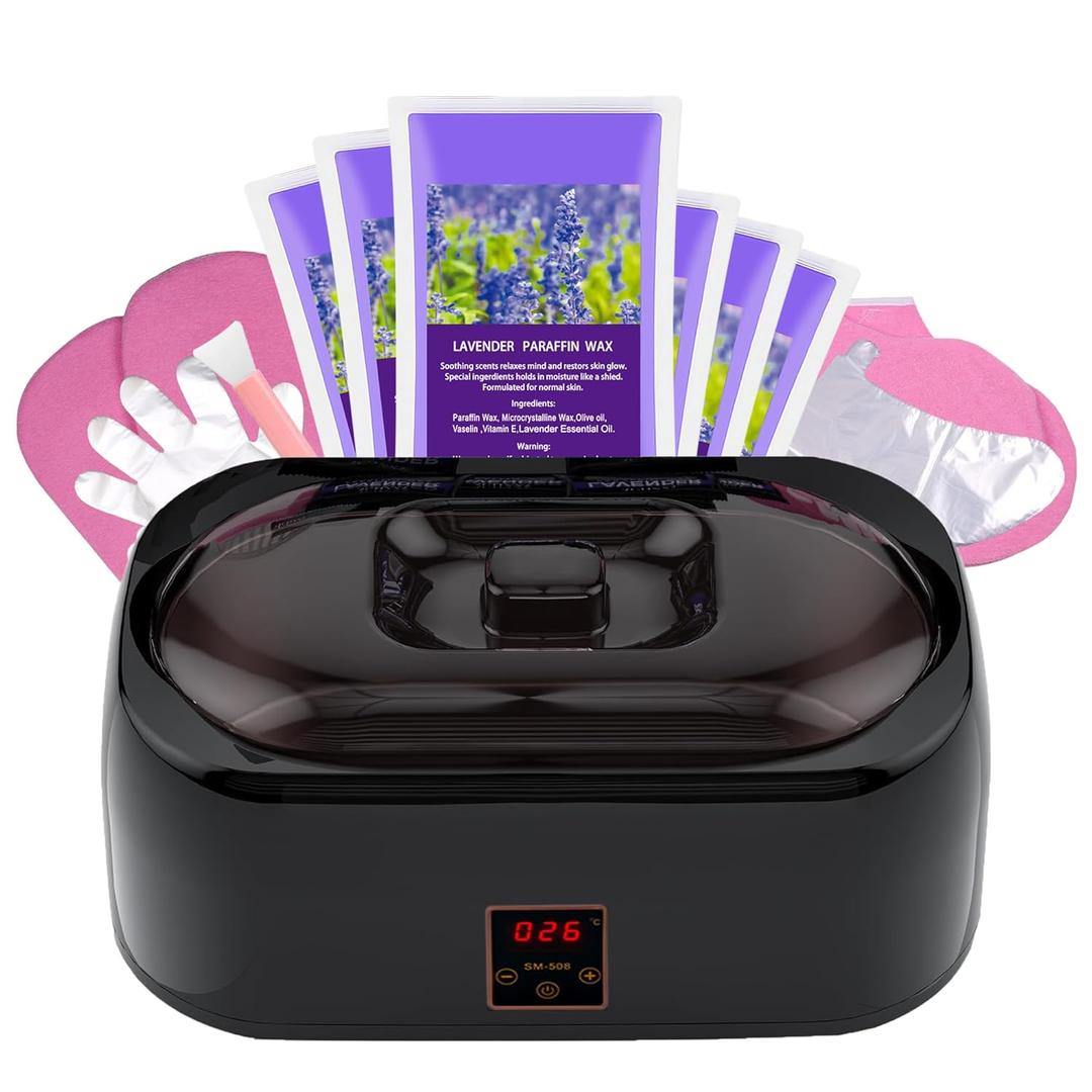 Paraffin Wax Warmer for Hand and Feet, Includes 4000ml Wax Warmer Machine and 6 Packs of Lavender Scented Paraffin Wax, Enjoy Take Care of Your Hands and Feet (Black)