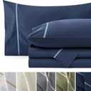 Bedsure 100% Cotton Sheets Queen Size Set - 500 Thread Count Cotton Sateen Bedsheets, Luxury Hotel Quality, Soft & Breathable Bedsheets, 16" Deep Pocket, 4-Piece, Include Queen Flat Sheet Navy