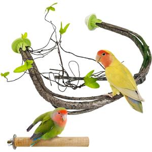 PINVNBY 2 PCS Bendable Bird Perches Simulation Branch Parrot Perch Stand with Green Leaf Hanging Paw Grinding Fork Cage Accessories for Parakeet Budgie Finch Cockatiel Conure (Large) (Style 1)