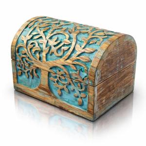Great Birthday Gift Ideas Handmade Decorative Wooden Jewelry Box Treasure Box Jewelry Organizer Keepsake Box Treasure Chest Trinket Holder Lock Box Watch Box 9 x 6 Inch (Blue)