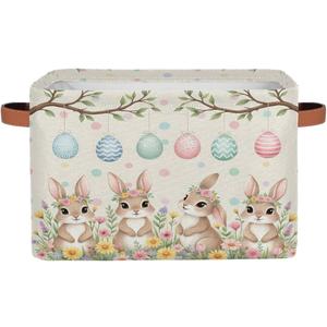 Easter Bunny Storage Baskets - Cute Spring Rabbit Eggs Large Collapsible Rectangle Shelf Closet Organizer Bins for Kids Clothes, Book, Toys, Bedroom, Bathroom, Nursery Decor, Gift Basket