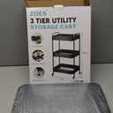 3 Tier Rolling Cart, Metal Utility Cart with 4 Hooks, Rolling Storage Cart on Wheels, Small Organizer Cart for Nursery, Kitchen, Living Room, Bathroom, Black