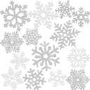 Geyee 96 Pcs Snowflakes Cutouts 12 Styles Glitter Snowflakes Board Cutouts Ornaments with Glue Point Dots for Winter Christmas Home Decoration(Silver, White)