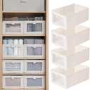 Pradnel Linen Closet Organizers And Storage, 4 Pack Storage Bins Baskets for Organization Foldable Organizer with Clear Window Organizing Clothing, Jeans, Shelves