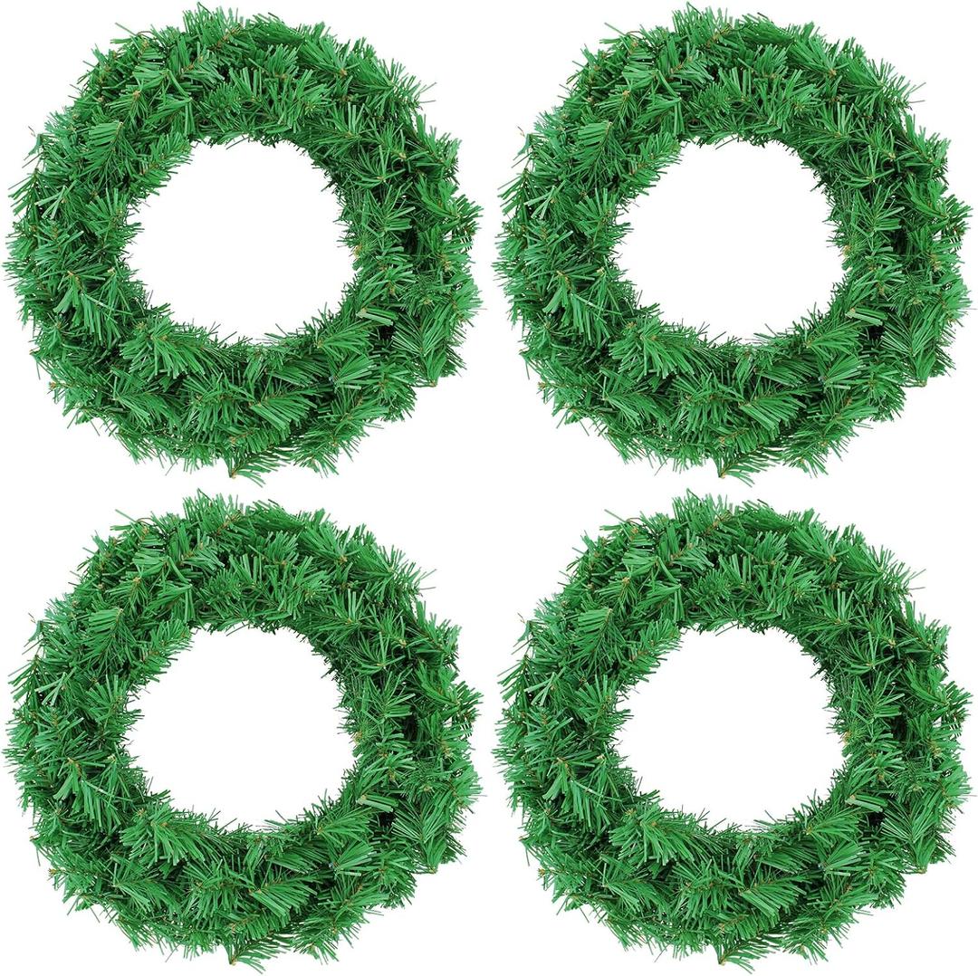 4 Pack 12 Inch Artificial Christmas Wreath, Undecorated Christmas Wreath for Front Door, Window, Wall Outdoor Holiday No-lit Winter Wreath Decorations (Green 12", 4 Pack)