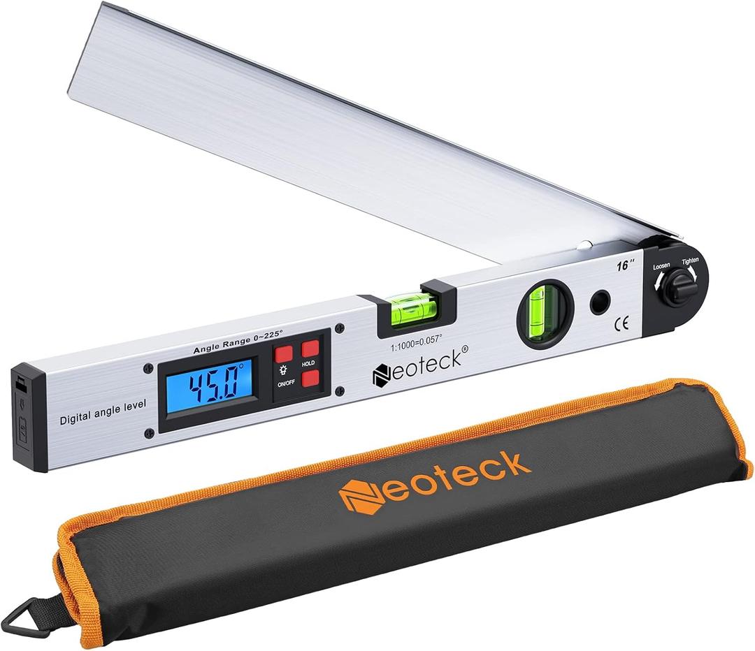 Neoteck Aluminum Digital Angle Finder Protractor 225 16 inch Backlit LCD Digital with Horizontal and Vertical Bubble - Silver