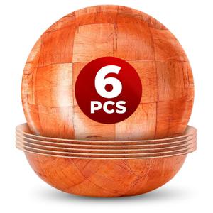 6 Pack Wooden Salad Bowls - 8"Wx2"H Holiday Wooden Salad Bowl Set for Pasta, Fruit or Side Dishes, Glossy & Easy to Clean Surface, for Party Dinners, Brunches, Weddings, Great Mothers Day Table Decor