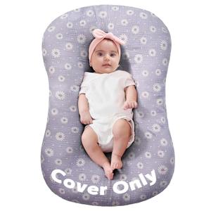 FUNUPUP Muslin Baby Lounger Cover Only Compatible with Snuggle Me Lounger, Infant Pillow Cover for Newborn, Removable Nest Slipcover for Boys and Girls, Only Cover, Purple Daisy