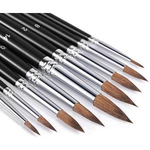 Sable Watercolor Brushes, Fuumuui 9pcs Detail to Mop Sable Brushes Round Pointed Professional Water Color Brushes Perfect for Watercolor Gouache Acrylic Ink Painting