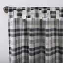 No. 918 Blair Farmhouse Plaid Semi-Sheer Tab Top Curtain Panel, 52" x 63", Charcoal/Ecru Off-White