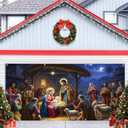 Christmas Nativity Garage Door Cover Decorations 7x16ft Stable Manger Scene Backdrop Birth of Jesus Holy Bethlehem Banner Background Xmas Holiday Religious Christian Church Decor Photo Props