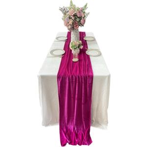 Luchuan Fuchsia Velvet Table Runner, 11ft Luxurious Wedding Reception Decorations Soft Velvet Fabric, Table Runner Overlay for Wedding Event Table Decorations (Fuchsia, 20X132inch)
