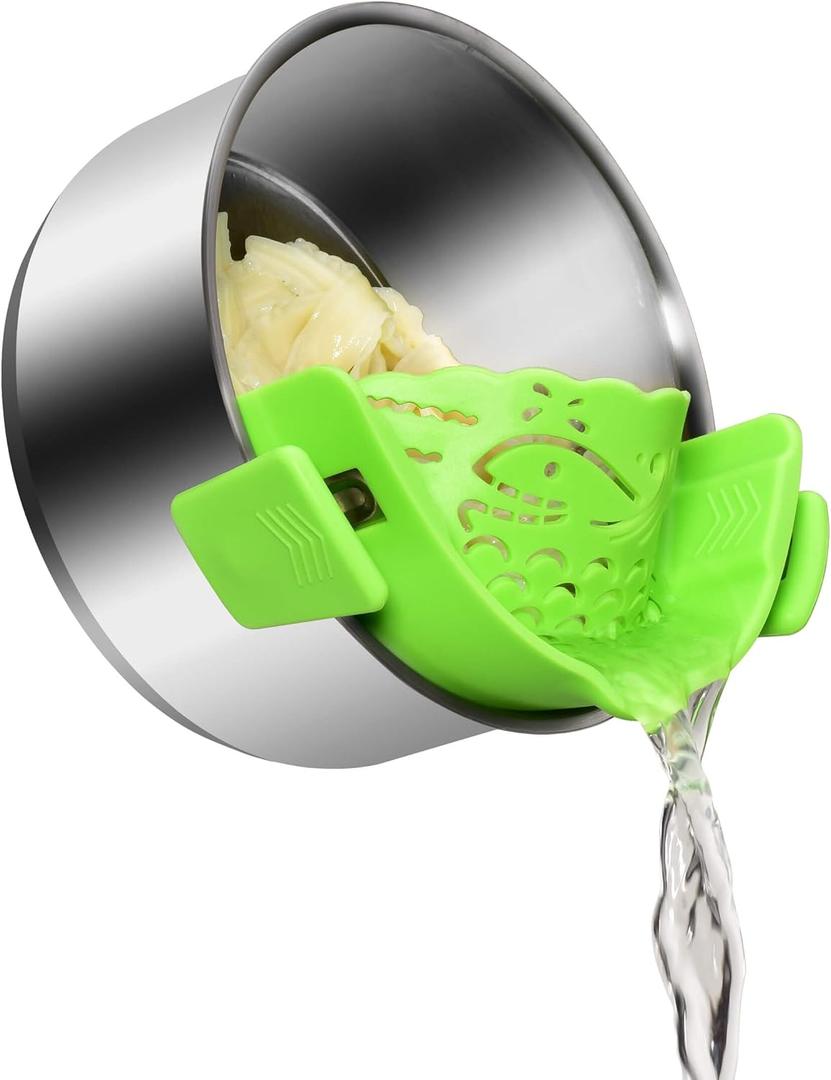 Strain Pot Strainer and Pasta Strainer - Adjustable Silicone Clip On Food Strainers for Pots, Pans, and Bowls - Kitchen Drainer Colander (S 8.3in 21CM, Green)