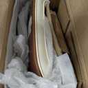 Ergonomic Armless Office Desk Chair - Mid-Century Modern White Faux Leather with Diamond Stitch, Adjustable Height Swivel Rolling Task Computer Chair with Walnut Accent for Home Office, Study & Work