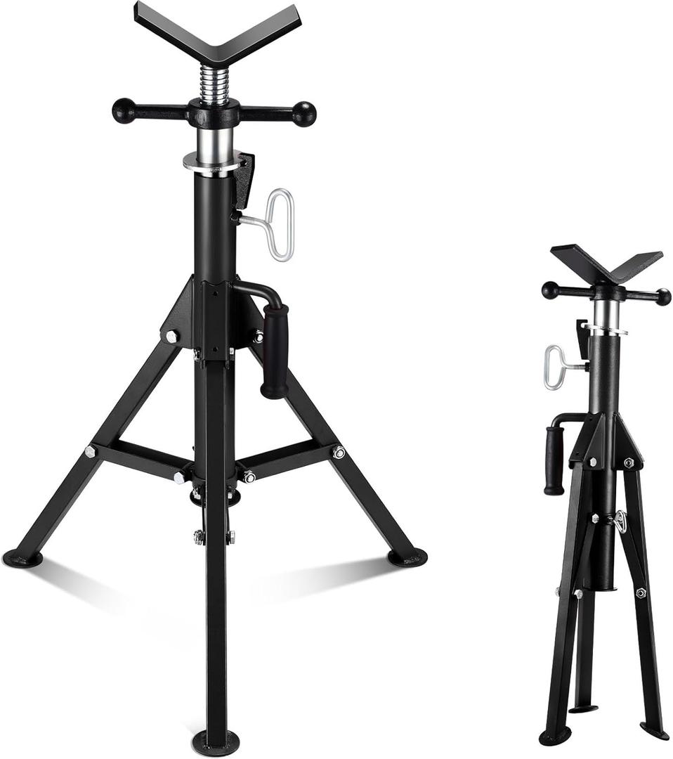 V Head Pipe Jack Stand, Heavy Duty Pipe Stand, 2500LB Jack Stands Carbon Steel with Portable Folding Legs 28-52 Inch Height Adjustable 1/8"-12" Capacity (Black)