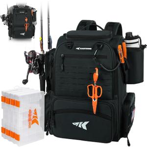 KastKing Bait Boss Fishing Tackle Backpack with Rod Holders-4 Tackle Boxes-Rain Cover,Storage for Fishing Gear