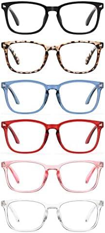 CCVOO 6 Pack Blue Light Blocking Reading Glasses, Anti Headache/Glare/Eye Strain Readers Computer Eyeglasses Women/Men (6 Pack Mix,0.00)