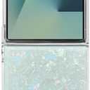 Abbery for Samsung Galaxy Z Flip 7 Case Cute Clear with Holographic Seashell Design Bling Glitter Sparkle Aesthetic Protective Shockproof Women Girly White Aurora Holo Conch Case for Galaxy Z Flip 7