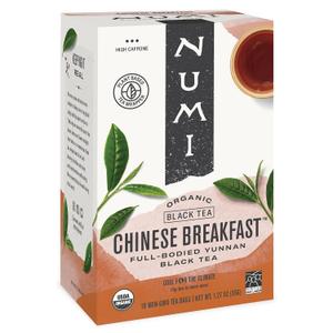 Numi Organic Chinese Breakfast Tea, 18 Tea Bags, Full Bodied Yunnan Black Tea, Caffeinated, EXP: 08/2028