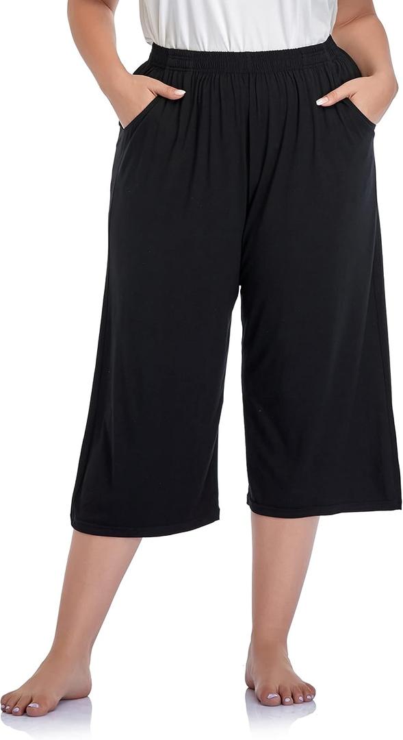 ZERDOCEAN Women's Plus Size Modal Stretchy Relaxed Lounge Capris with Pockets (XXXL)
