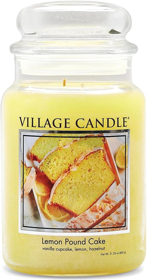 Village Candle Lemon Pound Cake Large Glass Apothecary Jar, Scented Candle, 21.25 oz., Yellow