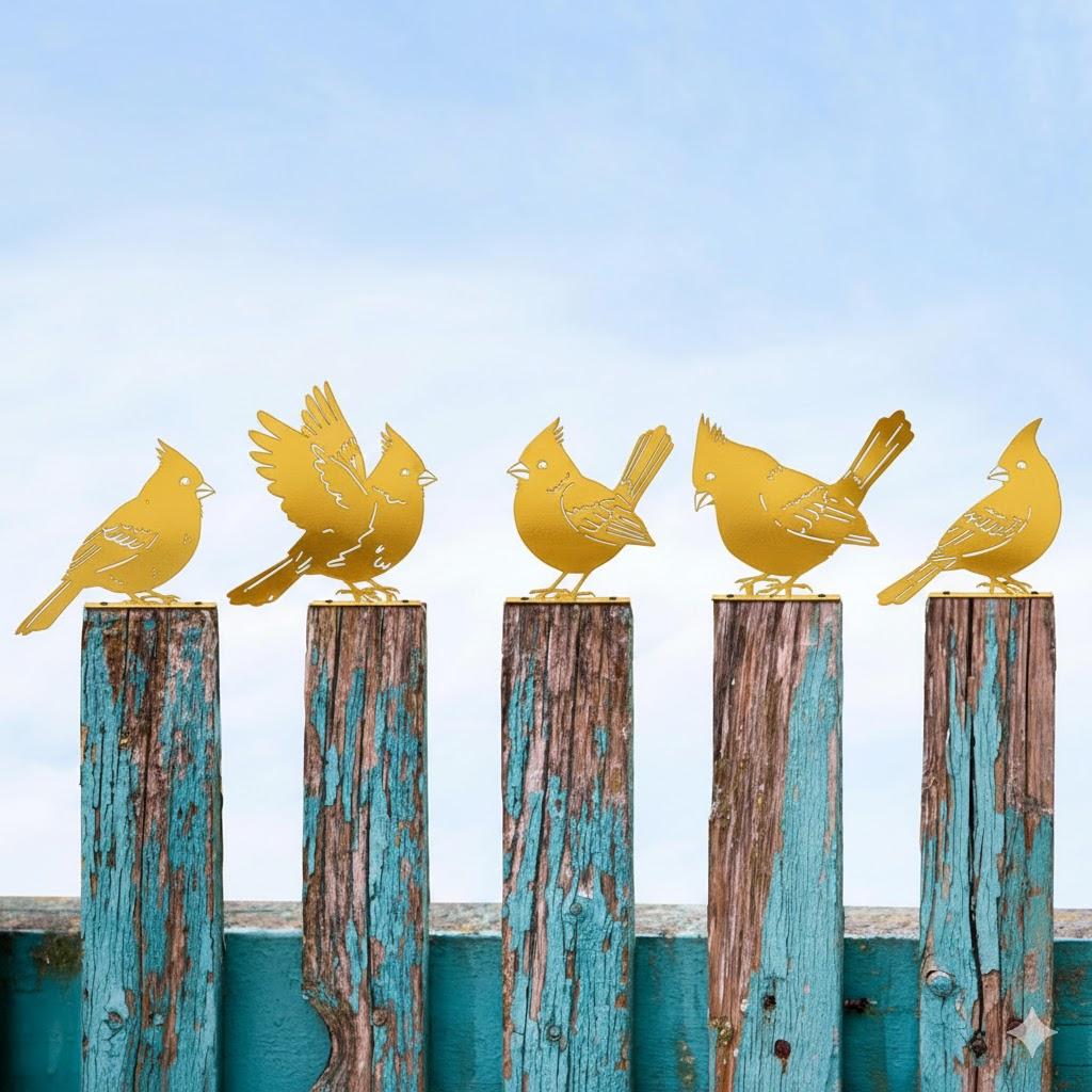 Leinuosen 5 Pcs Cardinal Birds Silhouettes Decoration, Garden Spring Decor Outdoor, Metal Bird Craft Statue Set, Yard Art Ornaments for Garden Patio, Cardinal Silhouette, Housewarming Gift