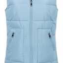 Chrisuno Women's Long Warm Puffer Vest Fleece Sleeveless Vests Waterproof Outerwear With Removable Hood S