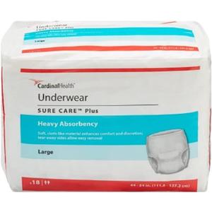 Cardinal 16153101 Sure Care Plus Adult Heavy Absorbent Underwear, White - Large - Pack of 18