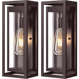 15" Large Oil Rubbed Bronze Outdoor Light Fixture, 2 Pack ORB Outdoor Sconces, Modern Waterproof Wall Lights with Clear Glass Shade for Front Door, Porch, Garage