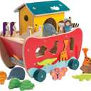 Tender Leaf Toys - Wooden Noahs Ark Animal Shape Sorter Toy - Encourages Imaginative Play, Improves Recognition and Problem Solving Skills - 18M +