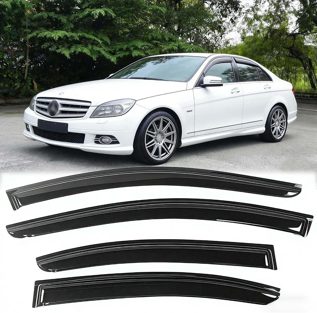 Rainproof Side Window Wind Deflectors for MERCEDES-BENZ C-CLASS W204 2008-2014, Tape-on Sun Rain Guard Sets,Nice Looking Window Visors for Cars,Vent Deflector for C-CLASS W204 2008-2014 MB31