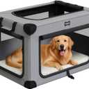 42 Inch Foldable Dog Crate with Plush Mat, Soft Dog Kennel 5 Mesh Windows Cationic Fabric Soft Side Dog Crate for Extra Large Dogs Travel and Home