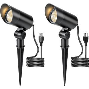 HIBOITEC 2 Pack 30W Outdoor LED Spot Lights 120V Plug in Flag Pole Light 3000LM 3000K Warm White Waterproof Landscape Spotlight for Yard Garden Tree Statue, 5.9 FT Cord with Plug