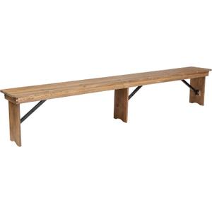 Flash Furniture Hercules Series 8' x 12' Commercial Grade Rustic Solid Pine Folding Bench, Antique Farmhouse 3 Leg Dining Bench, Seats up to 4 Adults