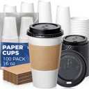 Fit Meal Prep 100 Pack 16 oz Disposable Coffee Cups with Lids, Sleeves, Leak-Proof To Go Coffee Cups with Lids, Durable Paper Cups for Hot Cocoa and Coffee Bar Supplies