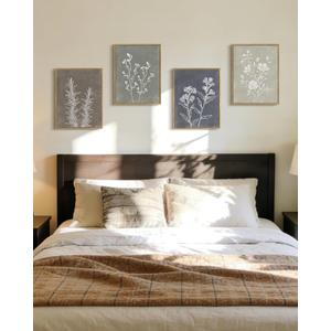 Drsoum Framed Boho Wall Art Set of 4 Wooded Vintage Botanical Prints Retro Plants Rustic Antique for Bathroom Farmhouse Kitchen Home Decor Ready to Hang 11x14inx4pcs (Natural Framed)