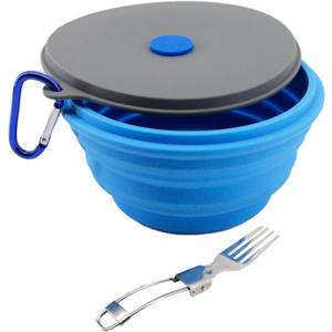 Mr. Peanut's Collapsible Silicone Camping Bowl with Lid & Foldable Fork