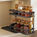Magheo Pull Out Spice Rack Organizer for Cabinet, 1 Pack Metal Seasoning Organizer Slide Out Spice Storage Shelf No Assembly Vertical Spice Rack Pullout for Kitchen & Bahthroom No Drill (2 Tier, Black)