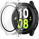 2 x Misxi 2-Pack Hard PC Case with Screen Protector for Samsung Galaxy Watch 5 Galaxy Watch 4 44mm, Ultra-Thin Scratch Resistant Cover with Tempered Glass, 1 Black + 1 Transparent