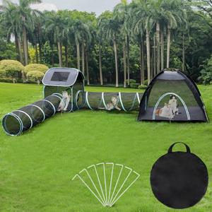 Rypet Outdoor Cat Tunnel 4-in-1 Cats Enclosure for Indoor/Outdoor Cat Tents for Outside Including 2 Tents and 2 Tunnels for Cats and Other Pets