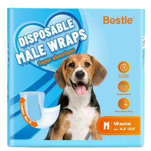 Bestle Male Dog Wrap, Disposable Dog Diapers, 40 Count, M (Waist 19.7”23.6”), Wetness Indicator, Ultra Protection, Leak Proof, Super Absorbent, Soft