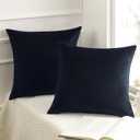 Phantoscope Pack of 2 Velvet Decorative Throw Decorative Pillow Cover Soft Solid Square Cushion Case for Couch Black 18 x 18 inches 45 x 45 cm (Black)