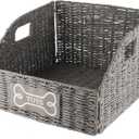Geyecete Dog Toy Basket - Wicker Baskets for Organizing Pet Toys, Grey, Rectangular, Paper Rope, Rustic