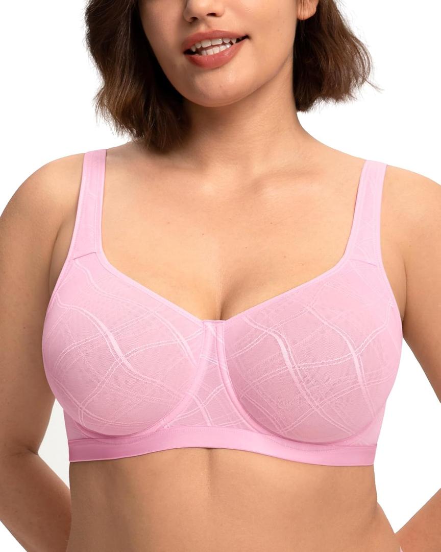 HSIA Minimizer Bras for Women Full Coverage Underwire Plus Size Unlined Mesh Jacquard Bra with Wide Straps Soft Pink 40DDD