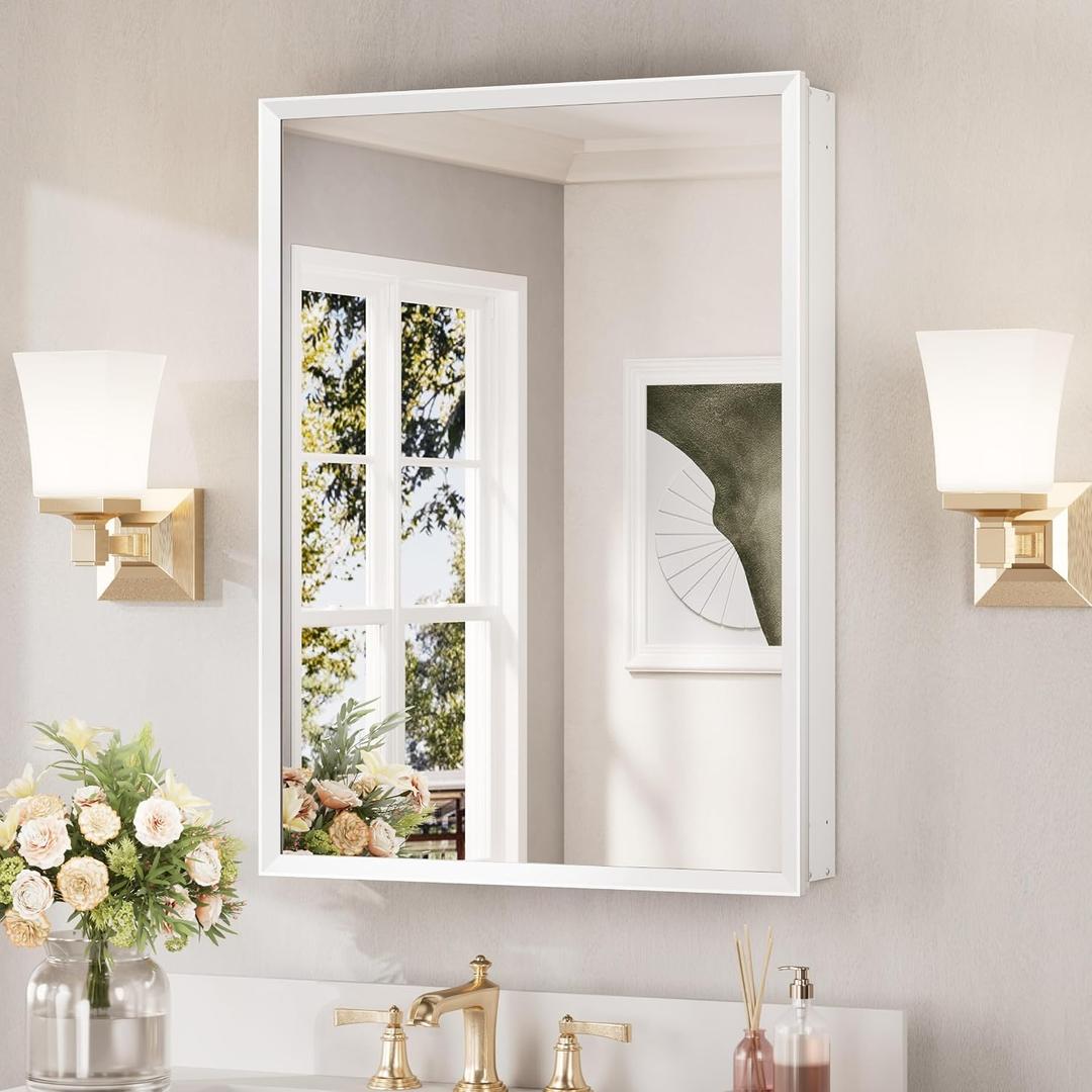 Keonjinn White Bathroom Medicine Cabinet Mirror 24 x 32, Assembly Needed