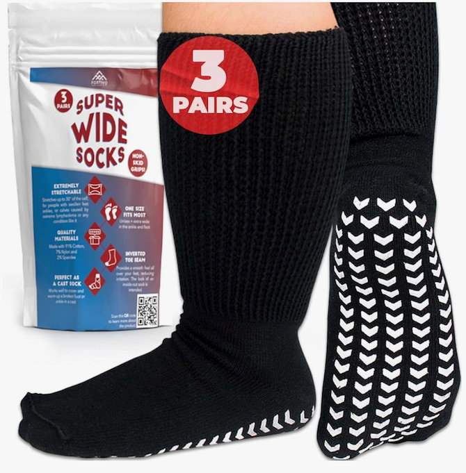 3 Pairs Extra Wide Socks for Swollen Feet - Non Slip Diabetic Socks for Men, Hospital Use