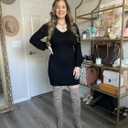 Sidefeel Womens 2025 Fall Winter Ribbed Knit Sweater Dress Casual Long Sleeve Sexy V Neck Bodycon Mini Dress (Black, S)