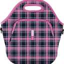 Sok It LunchTote Zippered Bag Insulated Neoprene Caddy (Berry Plaid, X-Large 6.5 Quart Lunch Tote)