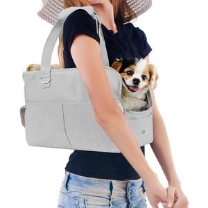 Dog Carriers for Small Dogs, Dog Purse Carrier for Small Dogs, Soft-Sided Dog Carrier Airline Approved, Dog Tote Bag with Six Pockets, Oxford Cotton Bag for Puppy Kitten, Grey