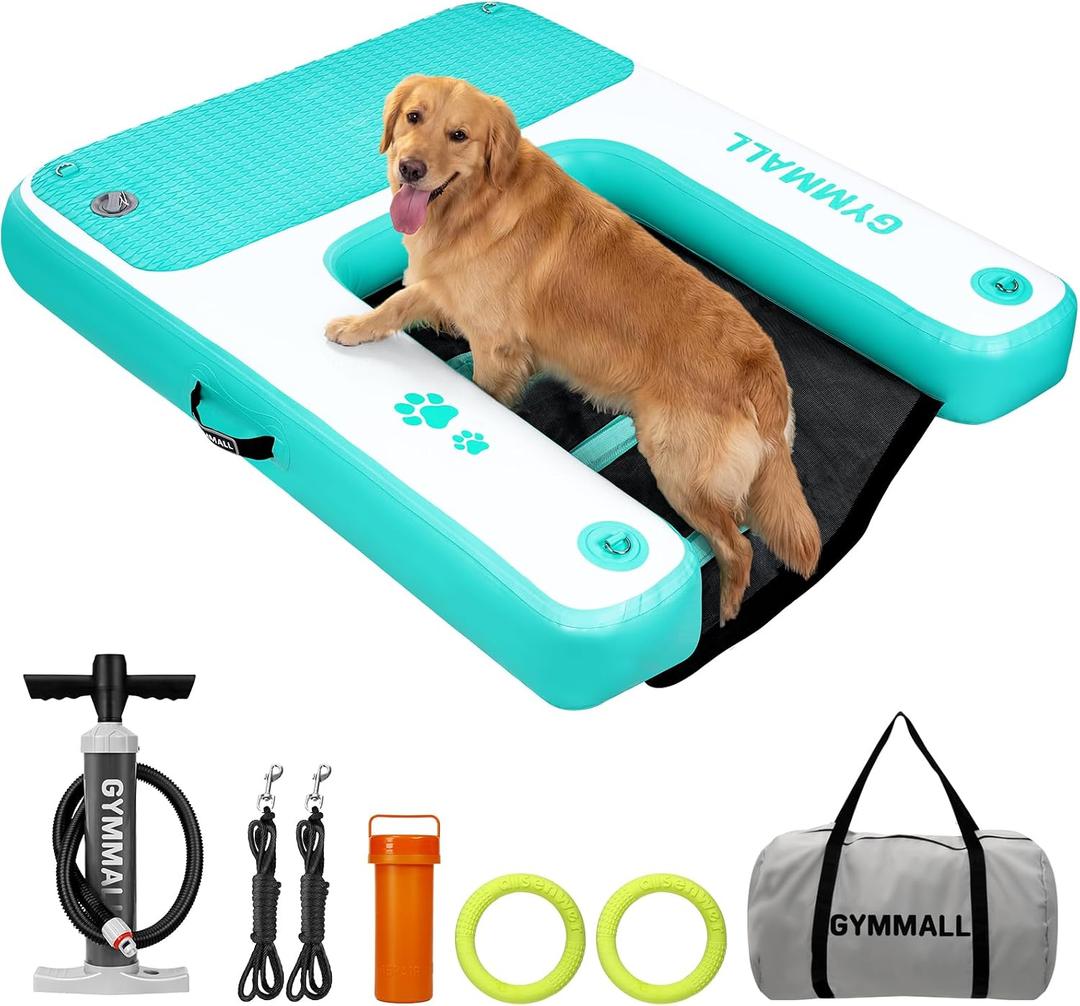 Dog Water Ramp 47 * 40inch Inflatable Pet Floating Platform Green, Dog Dock Ramp for Boat Pool Lake Sea, Non-Slip Pool Water Ramp for Dogs up to 220lbs, EVA Float Ramp Dog Water Ladder
